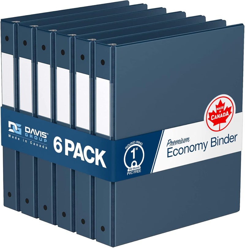 Davis Group Premium Economy 6-Pack 3-Ring Binders for School or Office, Round-Ring Binders, 1 Inch, Navy Blue - Image 1